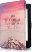 kwmobile hoes geschikt voor Amazon Kindle Paperwhite - Magnetische sluiting - E reader cover in poederroze / paars / koraal - Be Happy design
