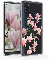 kwmobile telefoonhoesje voor Samsung Galaxy A21s - Hoesje voor smartphone in poederroze / wit / transparant - Magnolia design