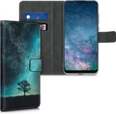 kwmobile telefoonhoesje voor Samsung Galaxy M11 - Hoesje met pasjeshouder in blauw / grijs / zwart - Sterrenstelsel en Boom design