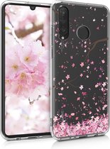 kwmobile telefoonhoesje voor Huawei P30 Lite - Hoesje voor smartphone in poederroze / donkerbruin / transparant - Kersenbloesembladeren design