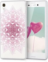 kwmobile telefoonhoesje voor Sony Xperia M4 Aqua - Hoesje voor smartphone in poederroze / wit / transparant - Harten Print design