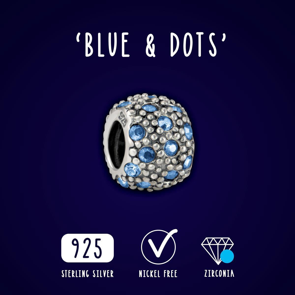 Quiges Italian Style Charm Modul 9mm - Edelstahl Mit Blauen Zirkonia Steinen