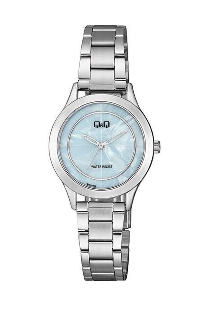 prachtig Q&Q dames horloge met lichtblauwe wijzerplaat QZ05J228Y