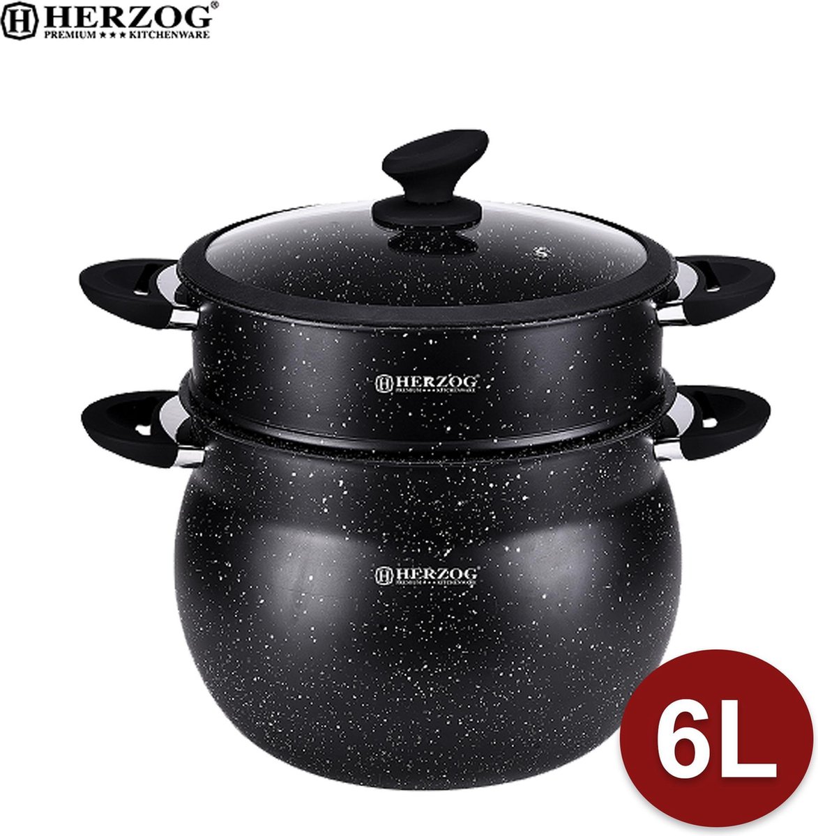 Herzog 6L aluminium stone-coated couscous pot - HR-CP6M