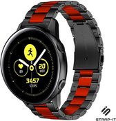 Strap-it Stalen schakel smartwatch bandje - geschikt voor Samsung Galaxy Watch Active / Active2 40 & 44mm / Galaxy Watch 3 41mm / Galaxy Watch 1 42mm / Gear Sport - zwart/rood