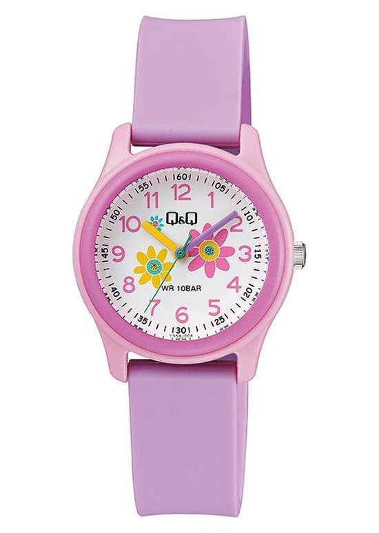 Q&Q VS59J004Y - Horloge - Sport - Analoog - Kinderen - Unisex - Plastic band - Rond - Kunststof - Cijfers - Walvis - Roze - Paars - Wit - Geel - Wit - 10 ATM