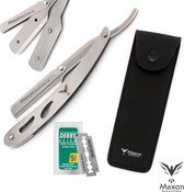 Maxon 2H Shavette Barbiermes - Open Scheermes van RVS - incl. Leren Etui & 5x2 Derby Scheermesjes