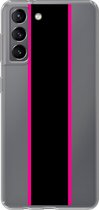 Samsung Galaxy S21 - Smart cover - Transparant - Streep - Zwart - Roze