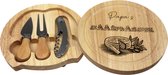 Papa's kaasplankje - kaas set - gegraveerde kaasplank met mes, vorkje en opener - cadeau Vaderdag
