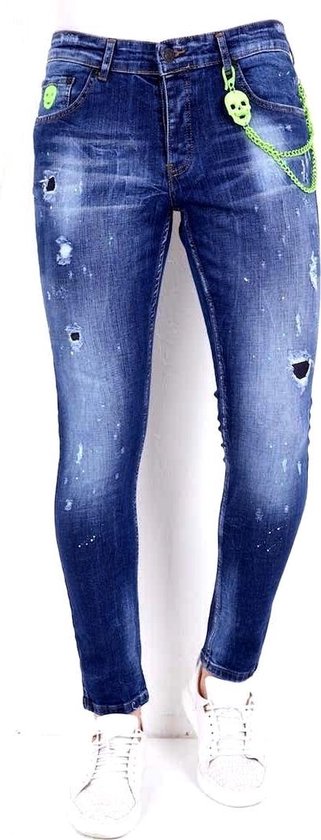 Pantalon Exclusive Local Fanatic avec trous et éclaboussures de peinture - 1005 - Blauw - Tailles: 34