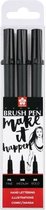 Brush Pen - Zwart - Sakura Pigma - 3 diktes (FB, MB, BB) - 3 Stuks