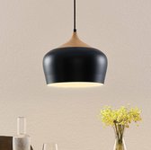 Lindby - hanglamp - 1licht - metaal, hout - H: 25.5 cm - E27 - zwart, licht hout