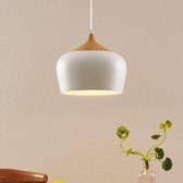 Lindby - hanglamp - 1licht - metaal, hout - H: 25.5 cm - E27 - wit, licht hout