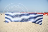 Strand Windscherm 6 meter dralon kobalt blauw/wit met houten stokken