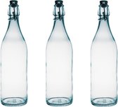 8x Glazen beugelflessen/weckflessen transparant 1 liter rond - Waterflessen/karaffen