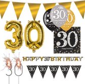Sparkling Celebration feestpakket 30 jaar - Feestversiering - 9 delig pakket - Zwart, goud en zilver - Verjaardag - Slingers - Ballonnen - man/vrouw