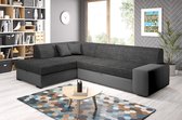 Hoekbank met Bed en opbergruimte Manos Black Links - hoeksalon met slaapfunctie en koffer - hoekzetel zetelsenbedden
