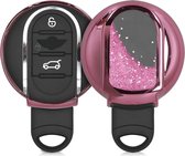 kwmobile autosleutelhoesje voor Mini 3-knops Smart Key autosleutel - sleutelcover van TPU in roze / metallic roze - Sneeuwbol met Sterren design