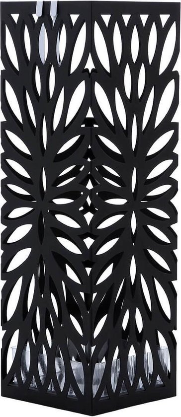 paraplubak van metaal, vierkante paraplubak, verwijderbare wateropvangbak, met haak, 15,5 x 15,5 x 49 cm, zwart LUC48B