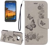Voor Galaxy S7 Active Pressed Flowers Butterfly Pattern Horizontale Flip Leather Case met houder & kaartsleuven & portemonnee & lanyard (grijs)