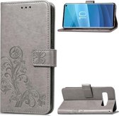 Lucky Clover Pressed Flowers Pattern Leather Case voor Galaxy S10, met houder & kaartsleuven & portemonnee & draagriem (grijs)