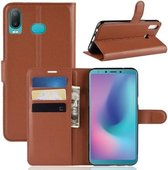 Litchi Texture horizontale flip lederen hoes voor Galaxy A6S, met houder en kaartsleuven en portemonnee (bruin)