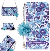 Voor Huawei P10 Lite Blauw en wit porselein patroon horizontale flip lederen tas met houder & kaartsleuven & parelbloem ornament & ketting