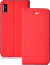 Ultradunne geperste magnetische kaart TPU + PU lederen hoes voor iPhone X / XS, met kaartsleuf en houder (rood)