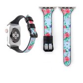 Letter T-vorm eenvoudige bloemen lederen polshorloge band met roestvrij stalen gesp voor Apple Watch Series 3 & 2 & 1 42 mm (blauw)