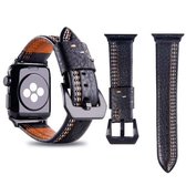 Voor Apple Watch Series 3 & 2 & 1 42 mm Tiga lijnpatroon PU lederen polshorloge band (zwart)