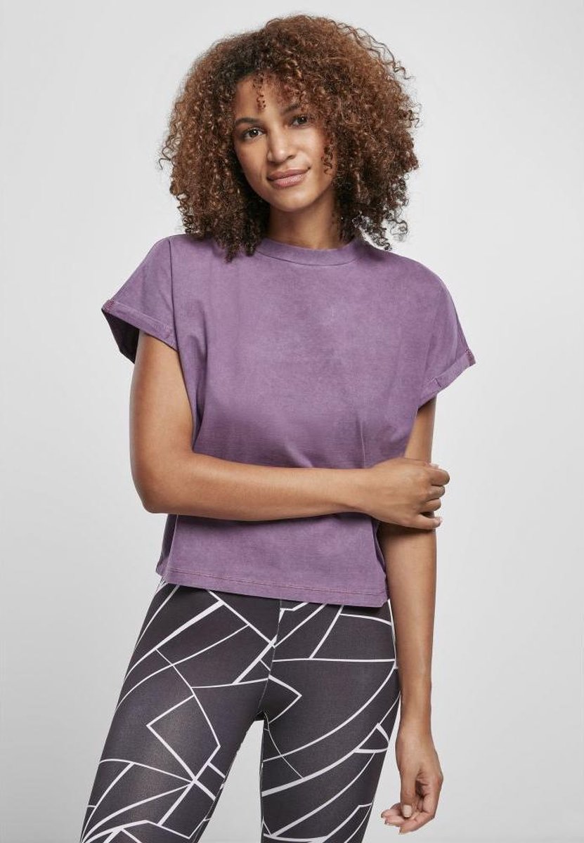Urban Classics Short Pigment Dye Cut On Sleeve Dames Tshirt XS Paars