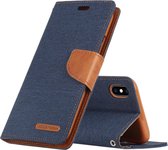 GOOSPERY CANVAS DIARY Denim Texture Horizontal Flip Leather Case voor iPhone XS / X, met houder & kaartsleuven & portemonnee (donkerblauw)