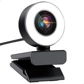 Ringlight Webcam met microfoon - Full HD -  AutoFocus -  2K - Ringlicht - Plug & Play - Windows/Mac - LED - USB - Vergaderingscamera - Zoom - Teams - Youtube - Tiktok - Streaming -