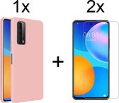 Huawei P Smart 2021 hoesje roze siliconen case hoes cover hoesjes - 2x Huawei P Smart 2021 screenprotector