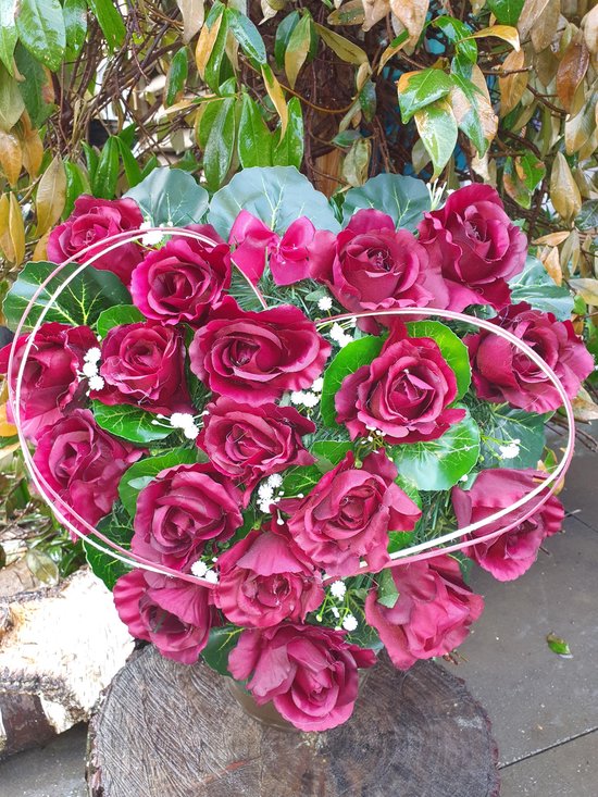 Composition florale - B1 - Coeur - Rose - Rouge foncé large - 40 cm -  Lestée - Pliable... | bol.com