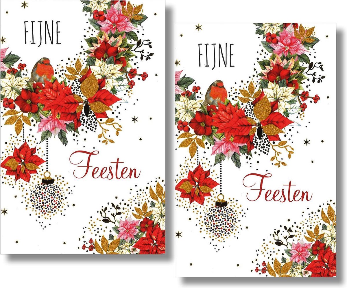 16 Dubbele kaarten - Fijne Feesten - Lannoo - Witte envelop - 10,5 x 16 cm
