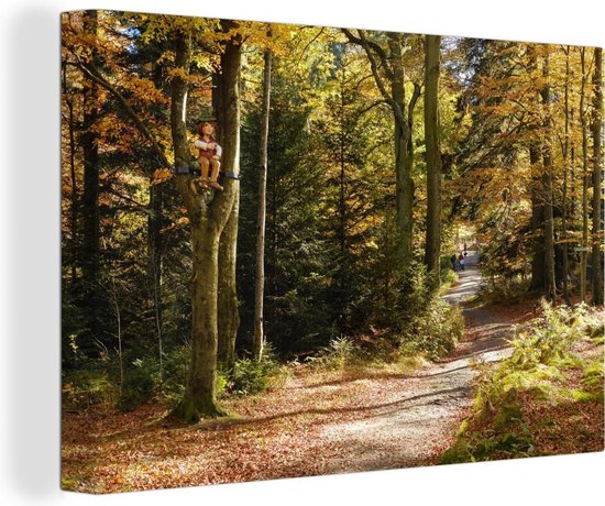 Canvas Schilderij Wandelpad door het bos in het Nationaal Park Bayerischer Wald - 180x120 cm - Wanddecoratie XXL