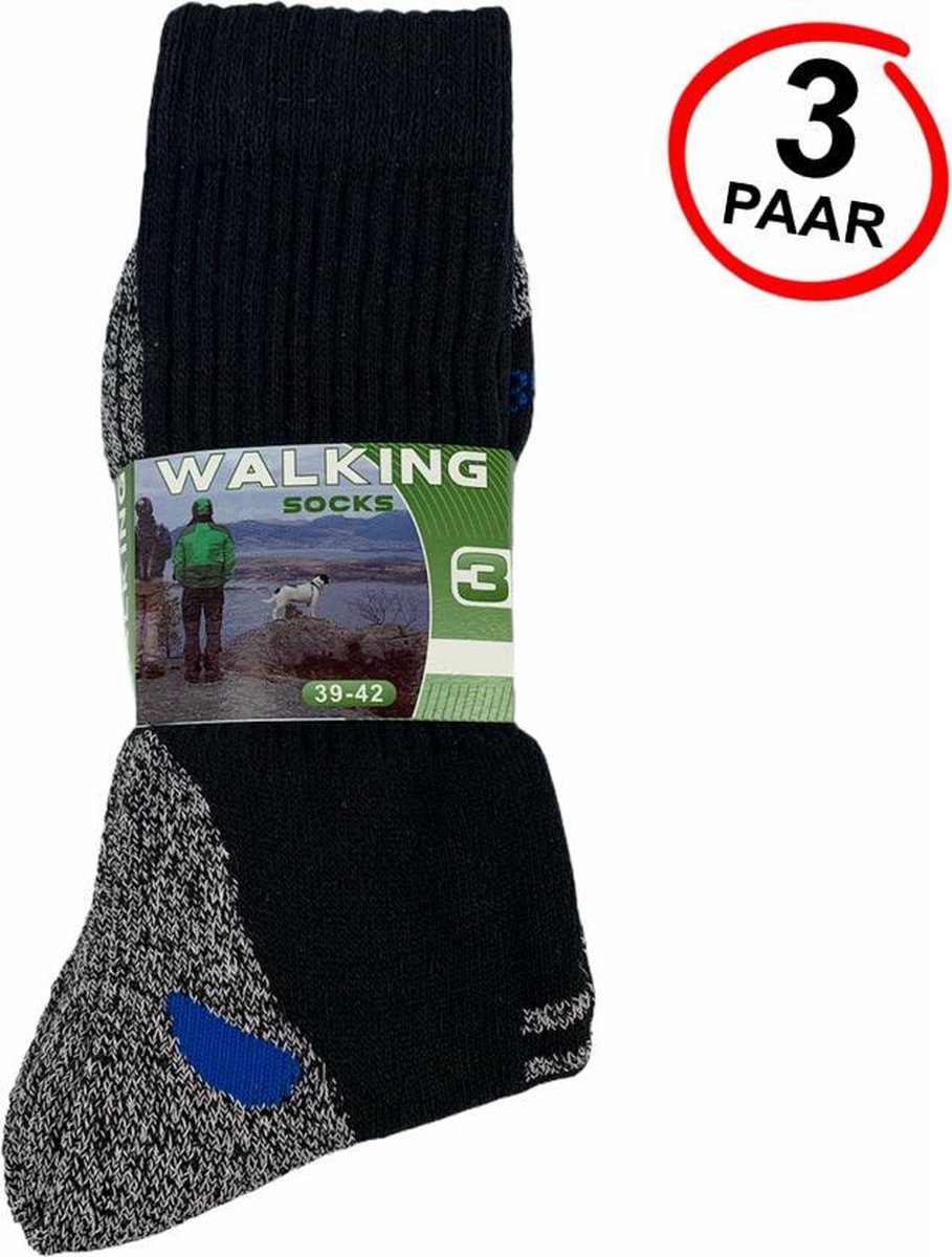 Walking Socks wandelsokken - 3 paar voordeelpack - zwart grijs blauw - maat 39/42