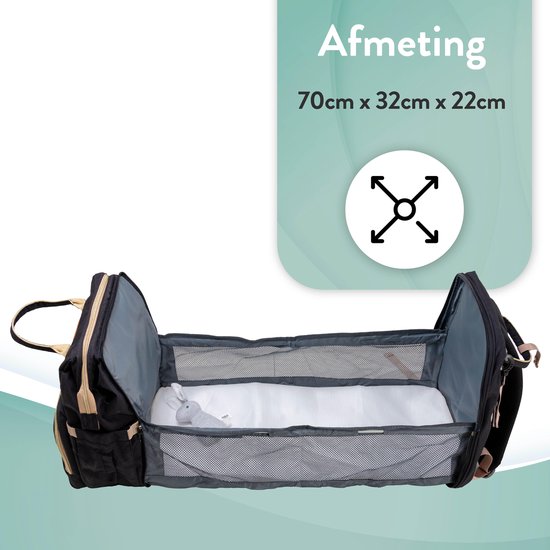Luiertas rugzak - Monx Luiertas verzorgingstas met uitklapbaar babybedje - Overzichtelijke luierrugzak extra buggy en kinderwagen haken inclusief geïsoleerde flessenhouder - Zwart van Monx — afbeelding 2