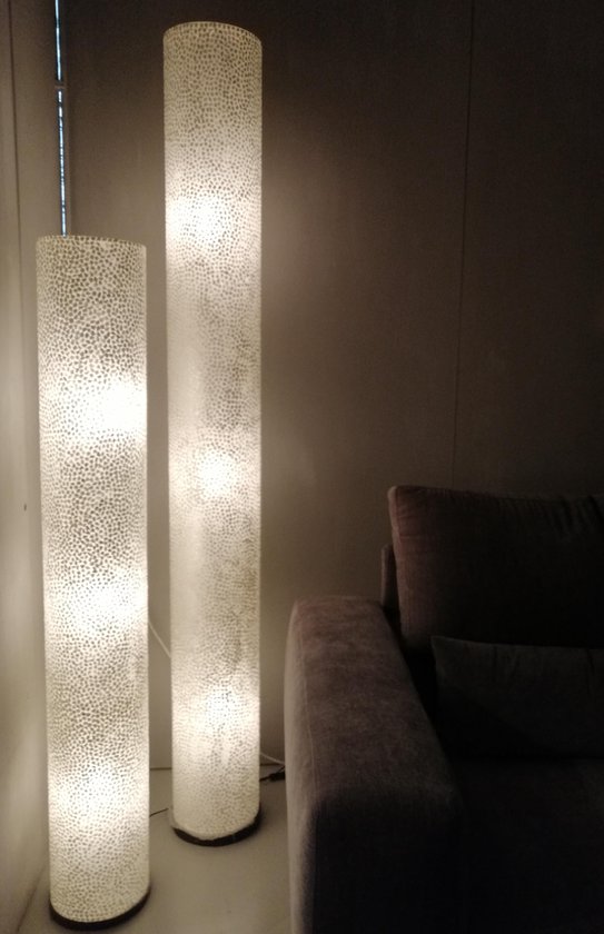 Staande lamp Design Handgemaakte Vloerlamp woonkamer Slaapkamer cilinder white capiz parelmoer schelp 200 cm