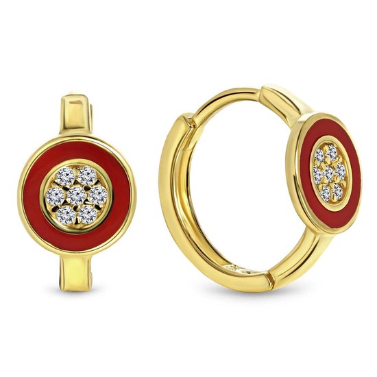 Juwelier Emo - Rode Ronde Fantasie Oorbellen Goud 14 Karaat – Diameter 12mm