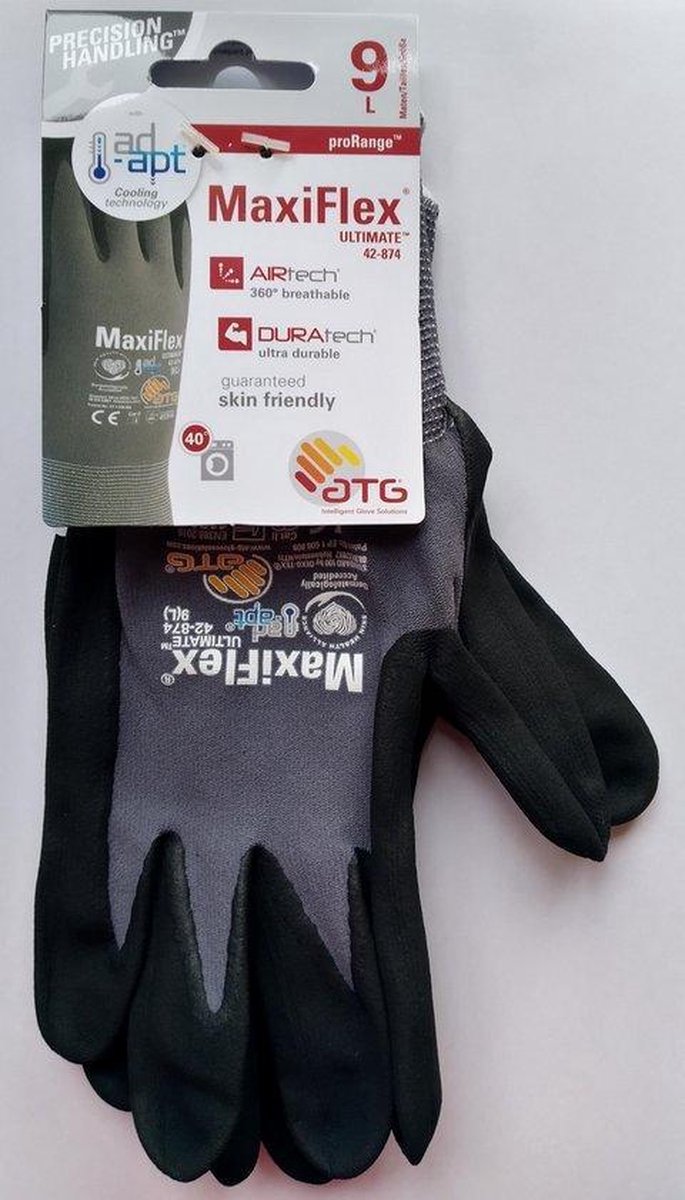 12 x Maxiflex Ultimate 42-874 Nitrile Mousse Palm enduits gants de travail super confort