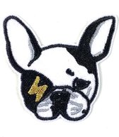 Wit Zwarte Franse / Engelse Bulldog Strijk Embleem Patch 6,2 x 6,4 cm Small