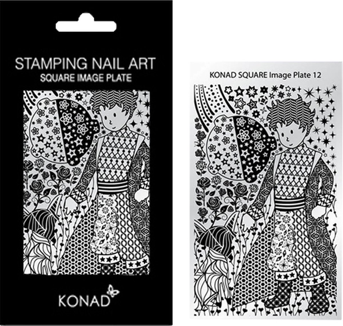 Goedkoopste KONAD Square Image Plate 12 geïnspireerd door ' PRINTS ' punten, sterren, bloemen, rozen, hartjes, kompassen....