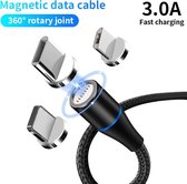 Magnetische Oplaadkabel - 2 Meter kabel 3.0 A USB Type-C Magnetische oplaadkabel - magnetische oplaadkabel Type-C - blauwe LED verlichting - 360 graden draaibaar