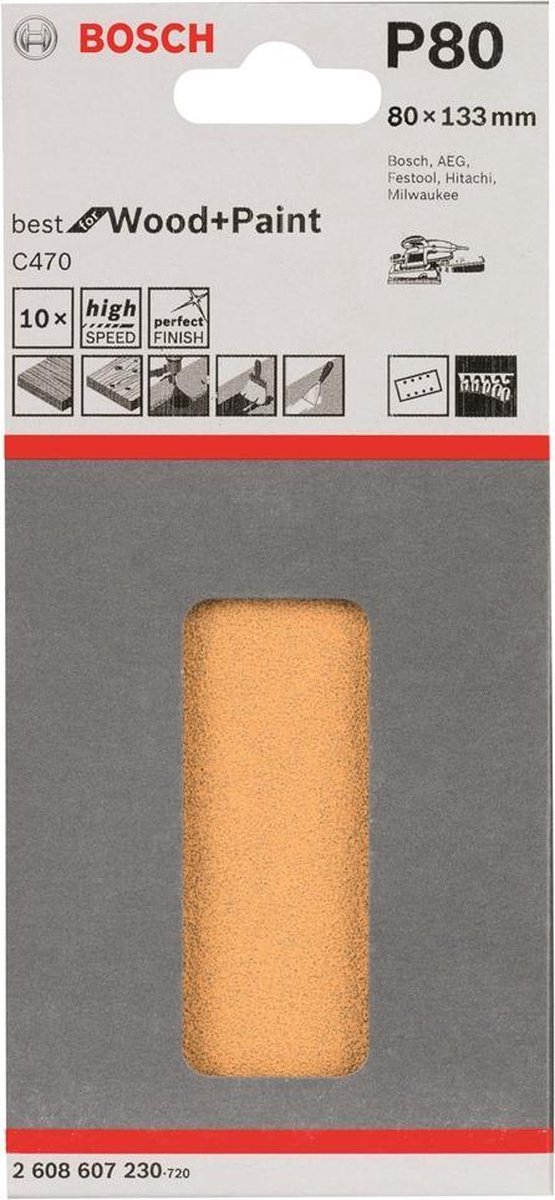 Bosch - 10-delige schuurbladset 80 x 133 mm, 80
