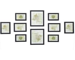 fotolijst, set van 10 fotolijsten - 2 stuks 20 x 25 cm, 4 stuks 13 x 18 cm en 4 stuks 10 x 15 cm, gemaakt van vezelplaat, zwart RPF310H