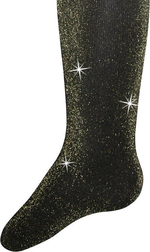 Zwarte panty met gouden lurex glitters en sterretjes, 40 DEN.