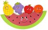 Afbeelding van het spelletje Behendigheidsspel met fruit op een watermeloen.