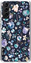 Casetastic Samsung Galaxy S21 Plus 4G/5G Hoesje - Softcover Hoesje met Design - Flowers Navy Print